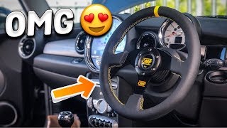 BEST LOOKING MOD FOR THE MINI YET?? OMP LEATHER STEERING WHEEL INSTALL!!