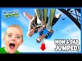 Parents bridge jump after kids beat obstacle course!