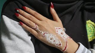 Tutorial White Henna Simple Design Red Glitter || Henna Design || Mehndi Design screenshot 4