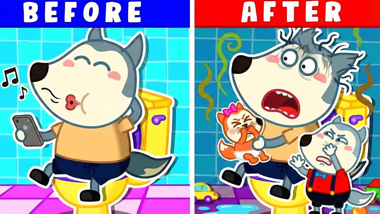 Ой, дайте папе спокойно сходить в туалет! | Весёлая семейная история | Wolfoo Russian