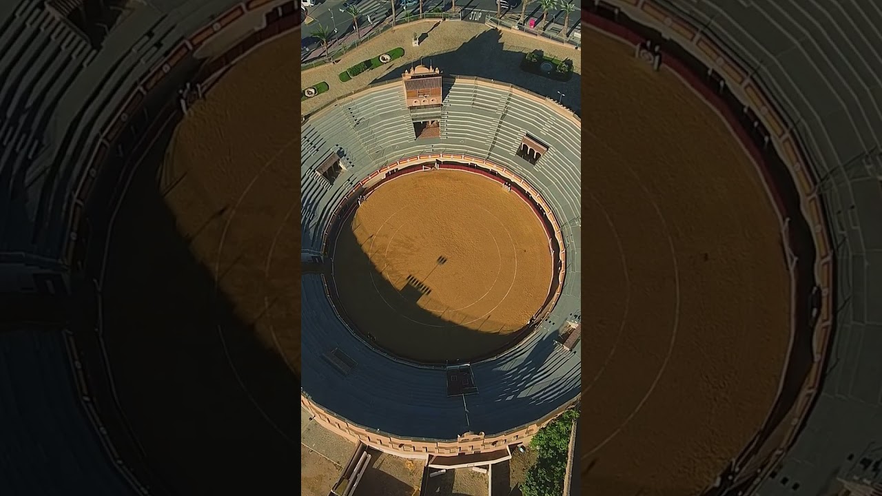 Vera bullring by drone. Spain. Toro, España..