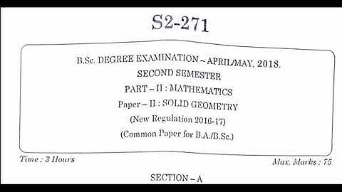 SOLID GEOMETRY | 2nd semester Maths | SK UNIVERSITY | previous question paper 2018 Explanation