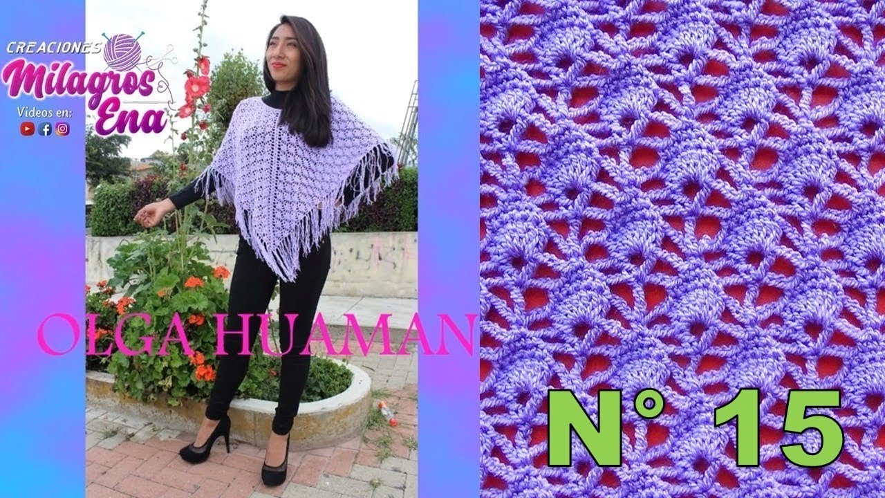 Poncho N° 15 tejido Crochet en Punto Arañitas pequeñas para Damas paso a paso fácil de tejer - YouTube