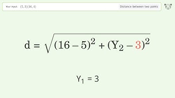 Find the distance between two points p1 (5,3) and p2 (16,4): Step-by-Step Video Solution