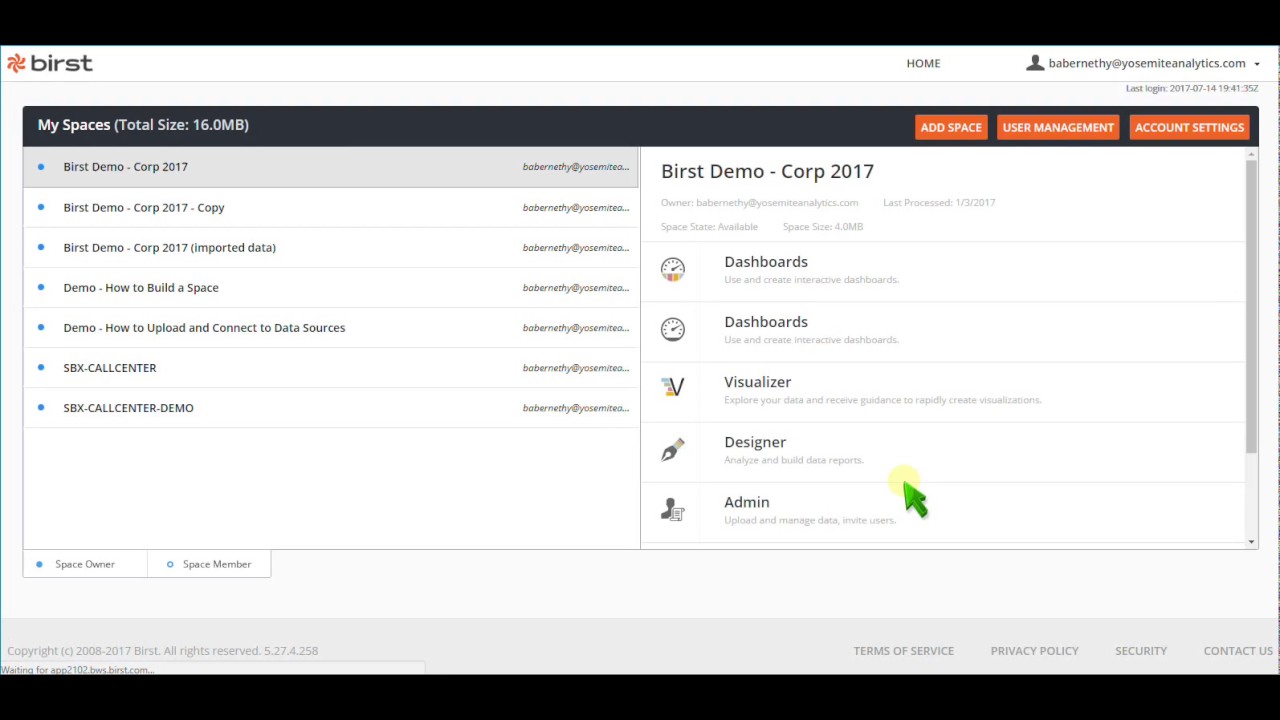 Yosemite Analytics - Birst 6 Demo - Part 3 - Power User & Admin Experience (Sample)