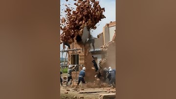 🌊 Construction fail, Brick wall collapses 😱#flooddisaster #earthquake #viral #constructionfail