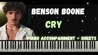 Benson Boone - Cry Piano Tutorial + lyrics (on captions) + Sheets