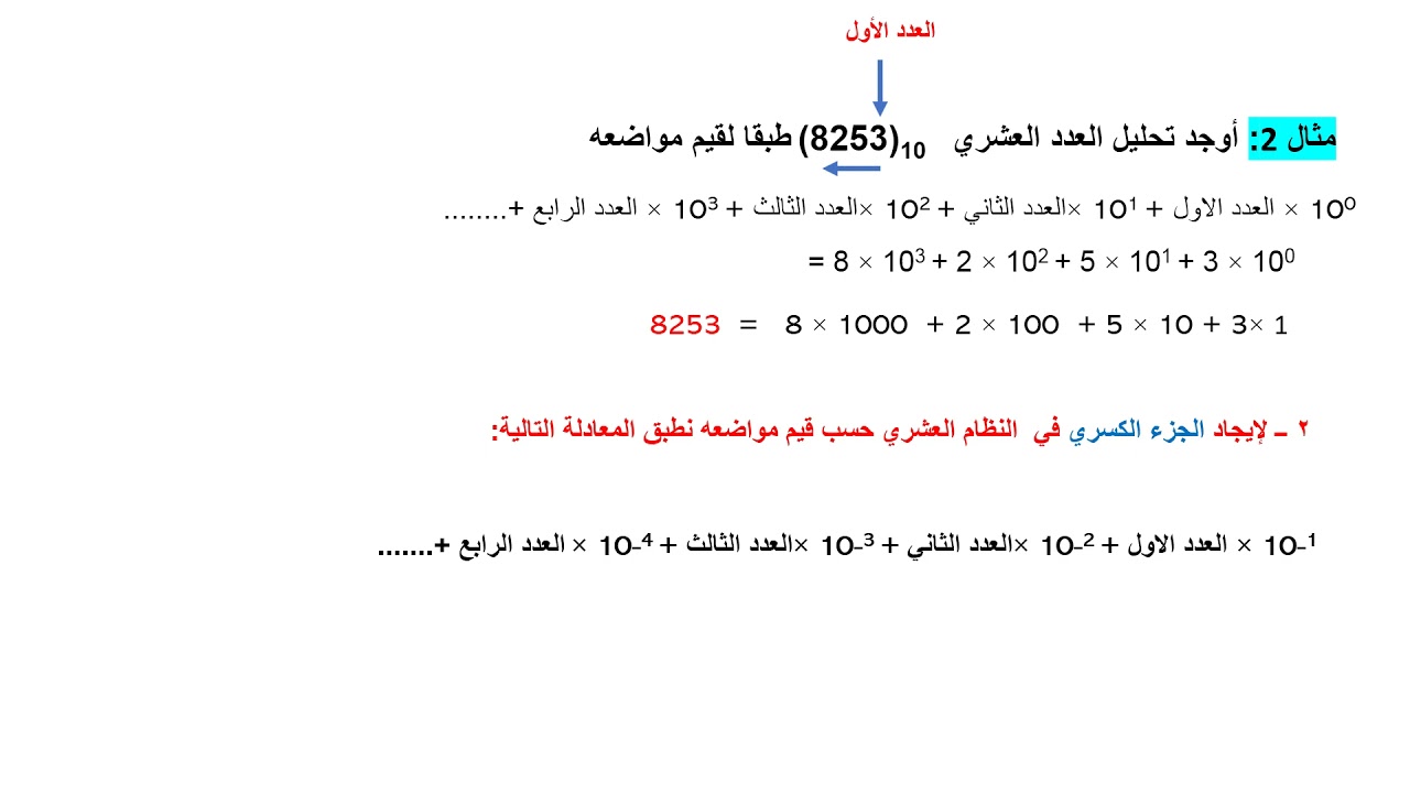 الاول حاسبات/ مبادئ الحاسوب / الجزء الاول ـــ النظام العشري