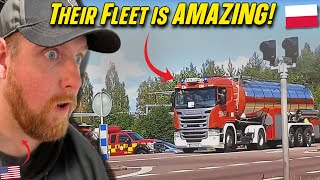 American Reacts to Massive Polish FireTruck Convoy Arrives in Sweden to Fight Big Fire