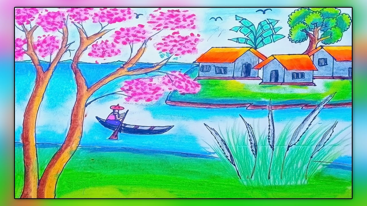 Beutifull landscape village scenery drawing | village scenery drawing ...