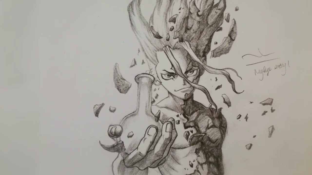 DRAWING SENKU FROM DR STONE!!! TUTORIAL DRAW STEP BY STEP WITH CHEAPEST PENCIL!! - YouTube