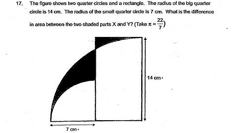 P6 2018 MahaBodhi Prelims Q17 - Quarter Circles Rectangle Shaded Area Difference | PSLE Maths