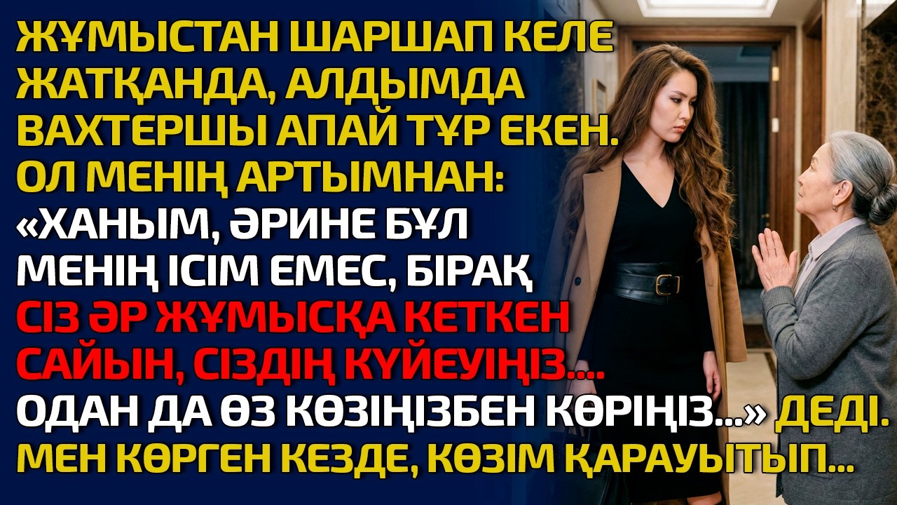 ЖҰМЫСТАН ШАРШАП КЕЛЕЖАТҚАНДА, АЛДЫМДАВАХТЕРШЫ АПАЙ ТҰР ЕКЕН.ОЛ МЕНІҢ АРТЫМНАН: ХАНЫМ ӘРИНЕ БҰЛ МЕНІҢ