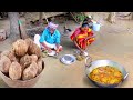 TARO ROOT KOFTA CURRY recipe cooking &amp; eating by santali tribe old couple||rural village life