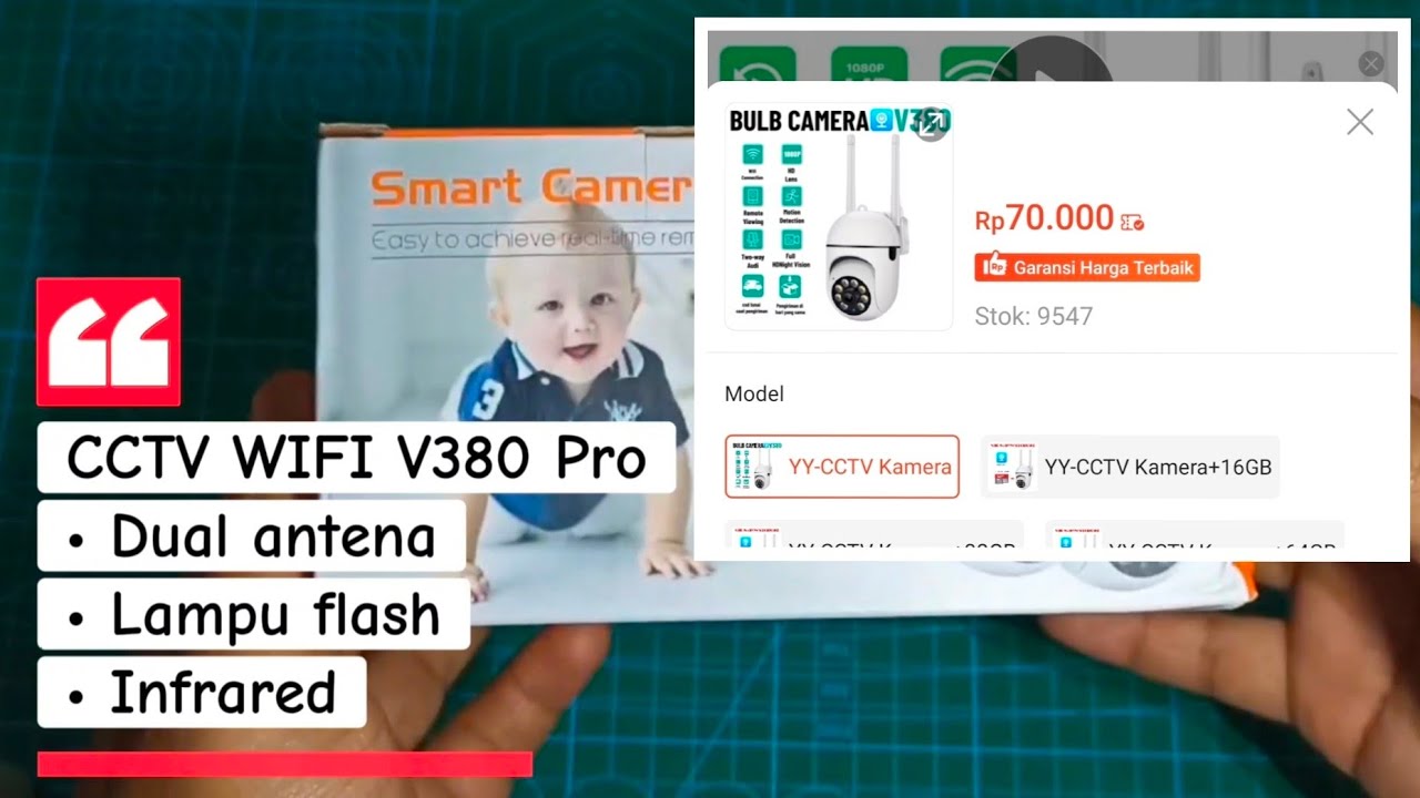CCTV IP WiFi V380 70ribuan, Dual Antena, Ada Infrared & Lampu Flash