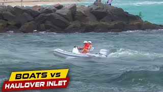 COUPLE IN A SMALL BOAT CAUGHT IN THE LOW TIDE AT HAULOVER! | Boats vs Haulover Inlet