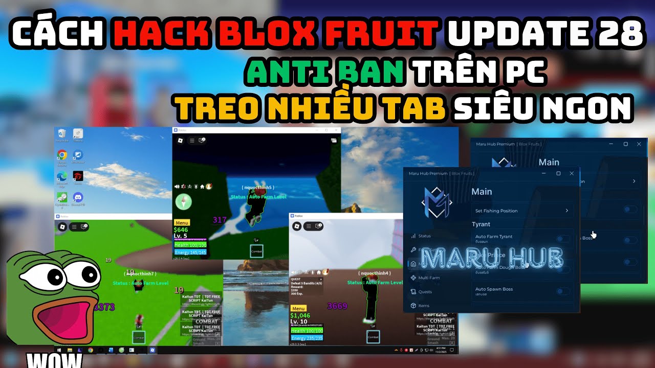 Cách Hack Blox Fruit Update 28 Trên Máy Tính Treo Nhiều Tab Cùng Lúc Bằng Script Maru Hub Siêu Vip