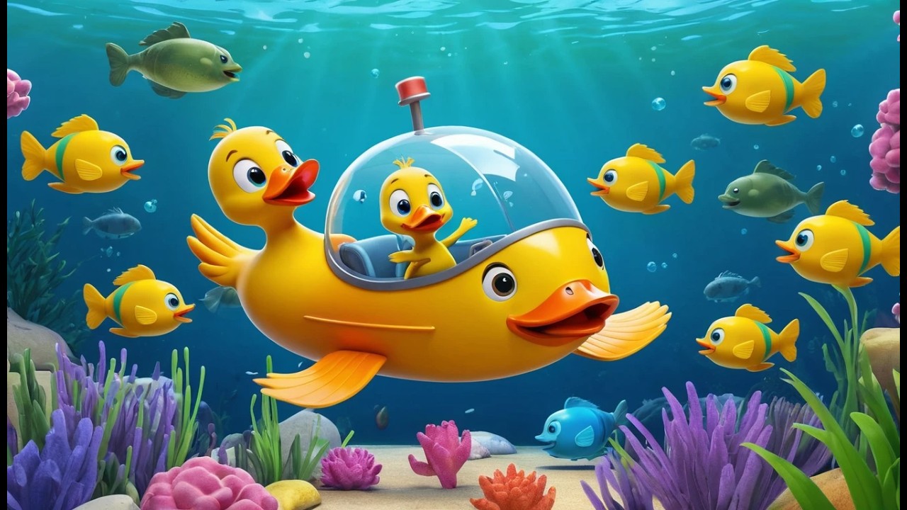 Утка переплывает пруд в подводной лодке в