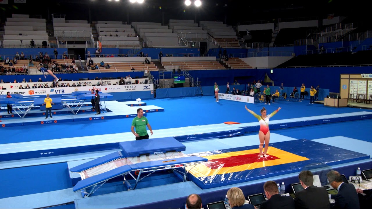 Youtube video: MARTINS Ines (POR) W - 2019 Trampoline Worlds, Tokyo (JPN) - Qualification Double Mini R1