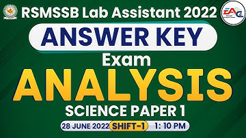 Lab Assistant Answer Key 2022 | RSMSSB Lab Assistant Exam Analysis Paper 1 | 28 June Shift-1