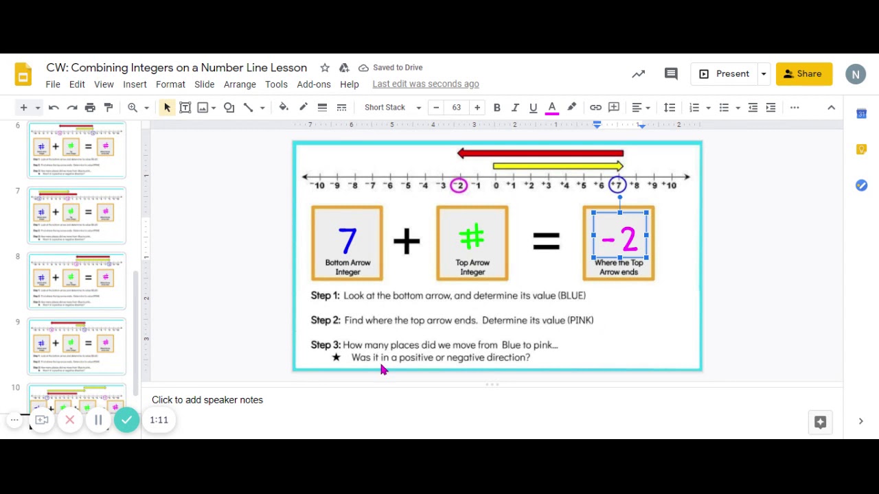 CW Combining Integers on a Number Line Lesson Google Slides 1 - YouTube