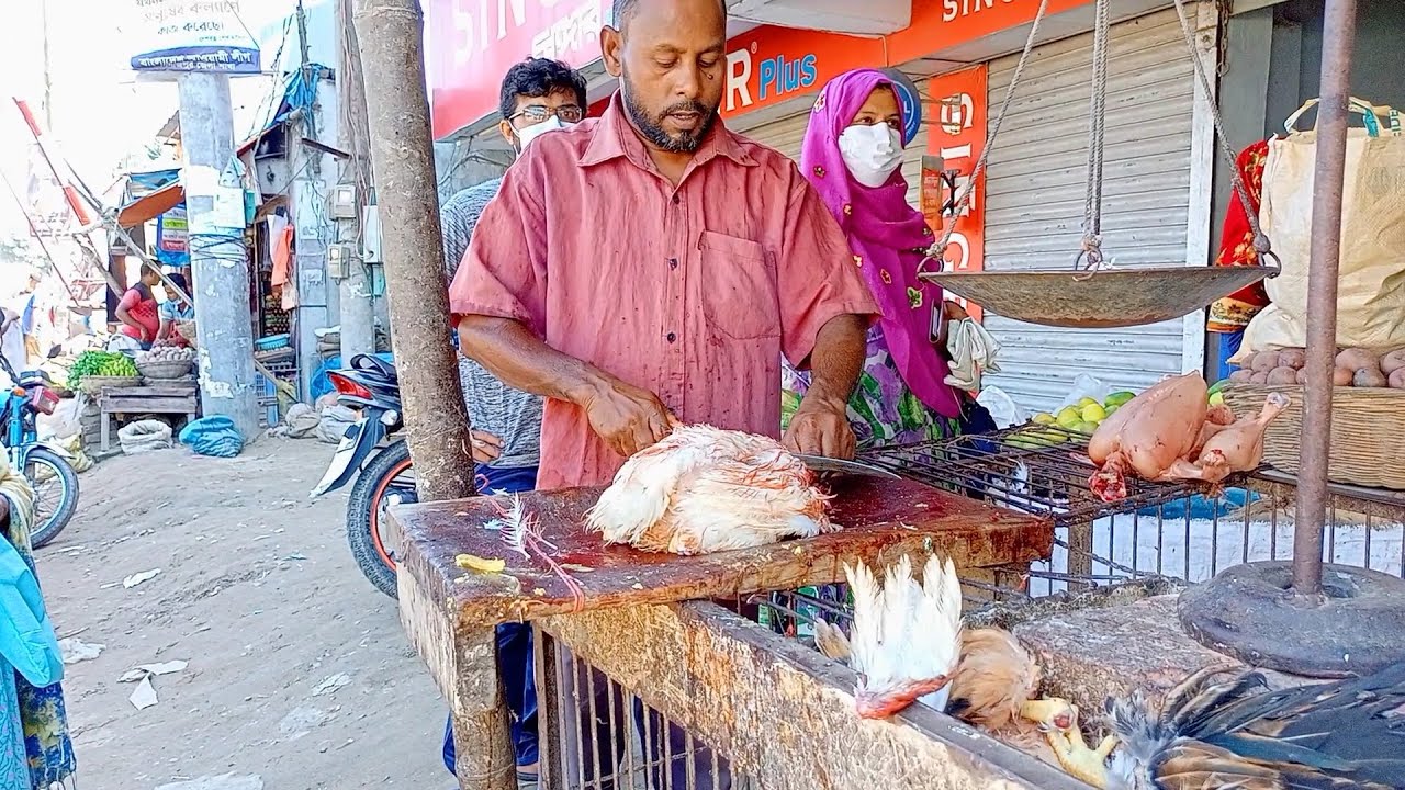 Big Layer chicken cutting skills at Roadside chicken market || Bangladeshi cutting skills