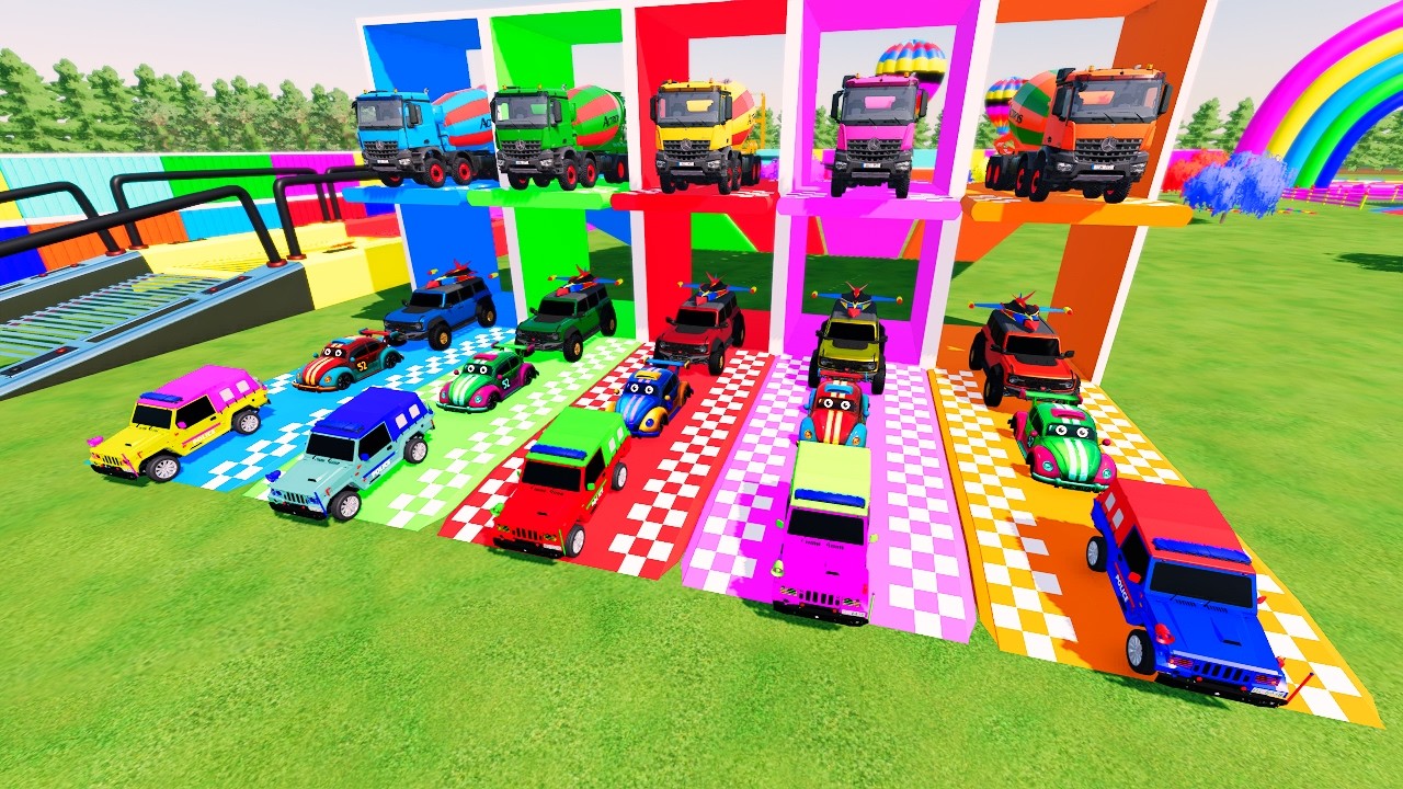 Garage with Colors 🚛✨ | COLORFUL ACTROS MIXER FLEET Loaded on DOUBLE TRAILER