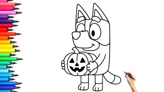 Halloween Bluey Coloring & Drawing Tutorial for Kids | Halloween Pumpkin | Easy Step-by-Step