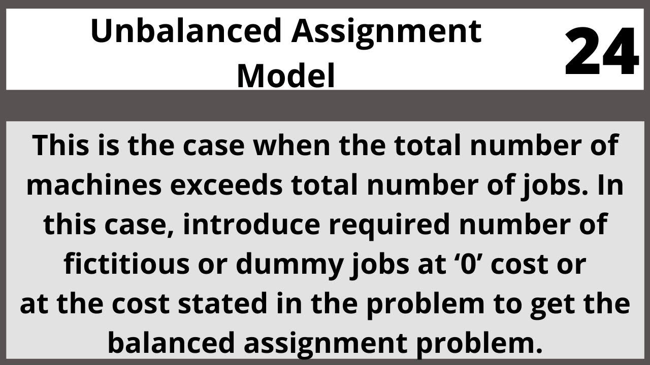 Unbalanced Assignment Problem MGT460 LECTURE 24 - YouTube