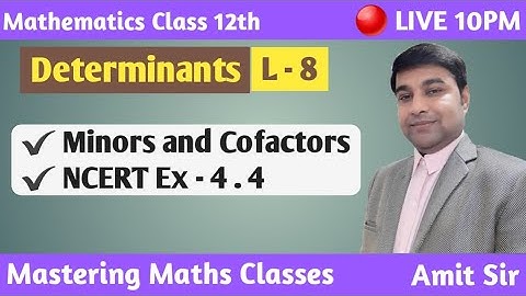 Determinant Class 12  Maths | Chapter 4 |  Minors and Cofactors | NCERT Maths Ex - 4.4