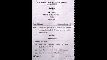 Bsc Physics Question Paper || Solid State|| HPU 2018