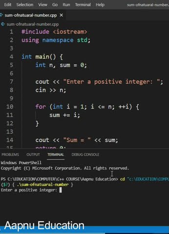 Calculate sum of natural numbers in c++ program // Programming language ...