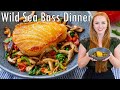 Quick & Easy Wild Sea Bass Dinner Recipe | with mushroom, spinach, garlic and tomato medley!