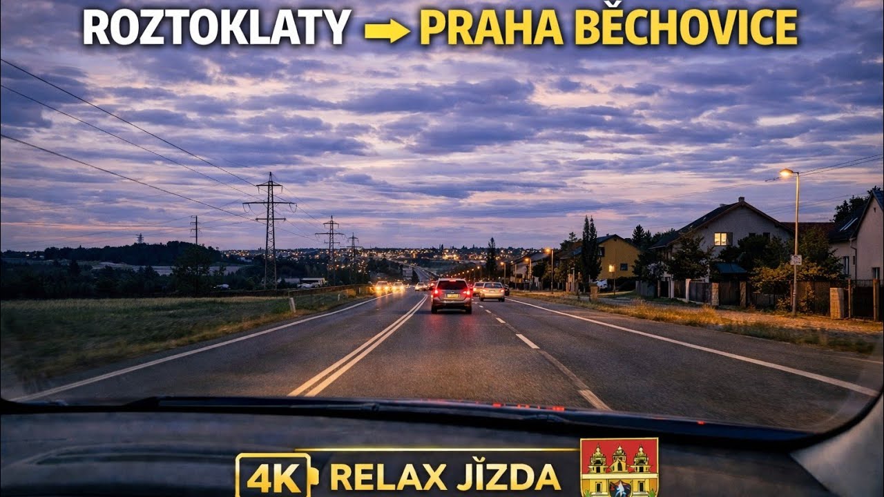 🚗 Roztoklaty → Praha Běchovice | Klidná jízda autem | 4K | Bez komentáře