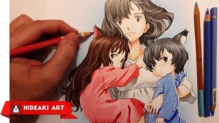 Speed Drawing Hana, Ame And Yuki Wolf Children