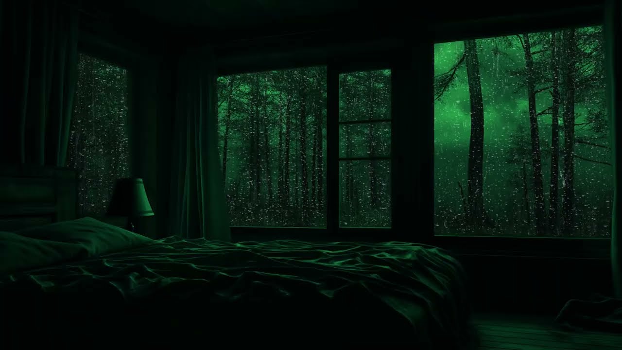 Gentle Rain on Cabin Window in Dark Forest | Soothing Sounds for Stress Relief & Sleep