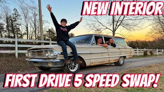 First Drive 5 Speed Swapped 64 Galaxie Station Wagon.