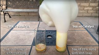 Making Elephant Toothpaste  3% vs 35% Hydrogen Peroxide  Potassium Iodide solution