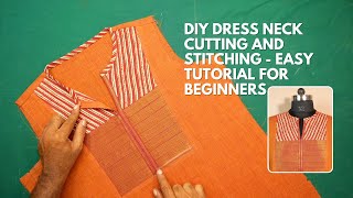 DIY Dress Neck Cutting and Stitching - EASY Tutorial for Beginners | Front neck design stitching