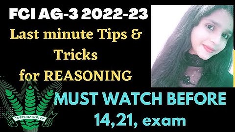 Most important Reasoning tips and tricks !!! Must watch video for Reasoning Fci ag 3 || Fci ag3