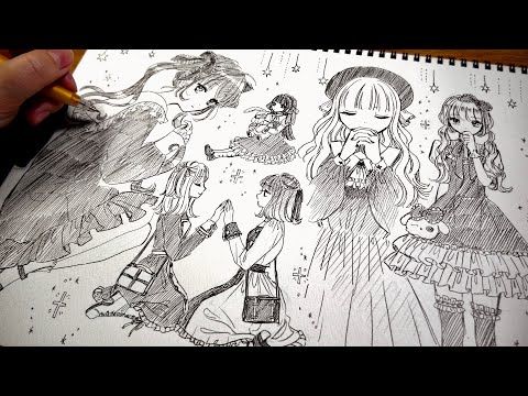 【アナログ】ゴスロリ服な女の子１ページいっぱいに描いてみた【プロ漫画家】gothic lolita fashion girl illustration speed making