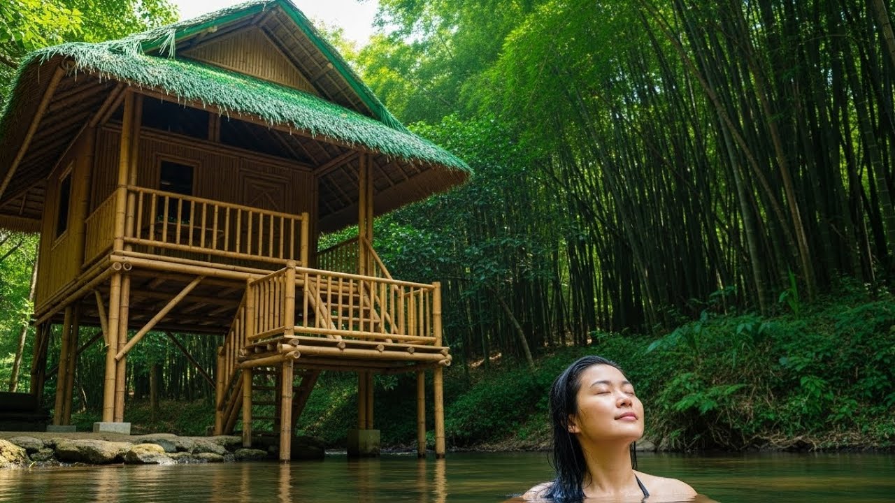 30 Days To Build A Bamboo Cabin – Stone Stove, Lush Garden And A Working Natural Water Filter