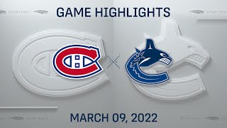 NHL Highlights | Canadiens vs. Canucks - Mar. 9, 2022
