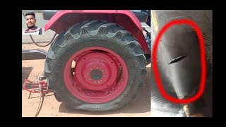 Tractor tyre puncture repair || tube big puncture vulcanizing method