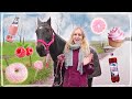 1 dag alleen maar roze voedsel eten met paard  konijn   challenge  daphne draaft door