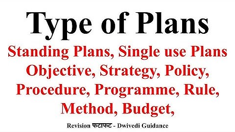 Type of Plans, Standing plan, single use plan, objective, strategy, programme, rule, method, policy