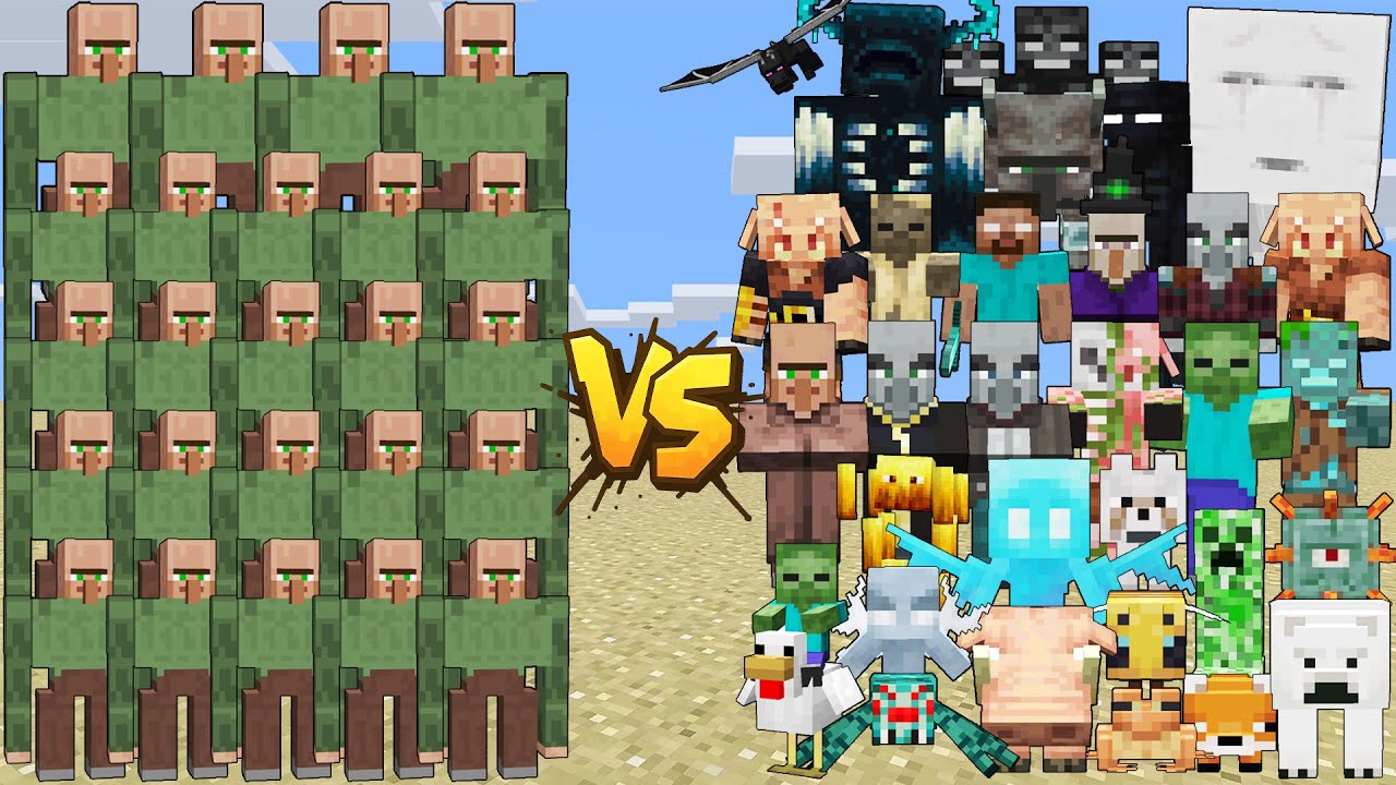 VILLAGER TITAN ARMY VS ALL MOBS MINECRAFT – CHAD VILLAGERS AND EVERY MOBS IN MINECRAFT