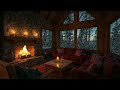 Snowy Evening Ambience | Warm Cabin Fireplace for Focus