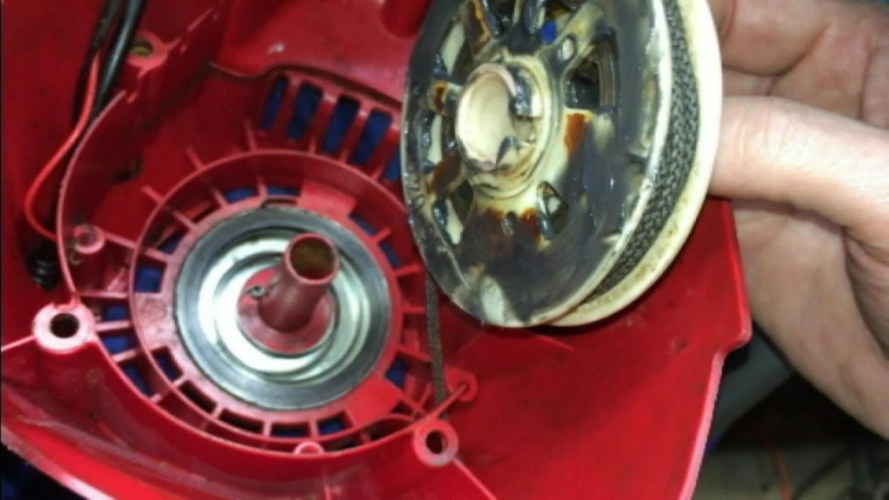 Troy Bilt String Trimmer STARTER RECOIL SPRING REPAIR - YouTube