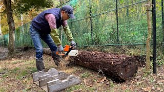 【ルンルンの裏庭】丸太を薪にしたお父さん